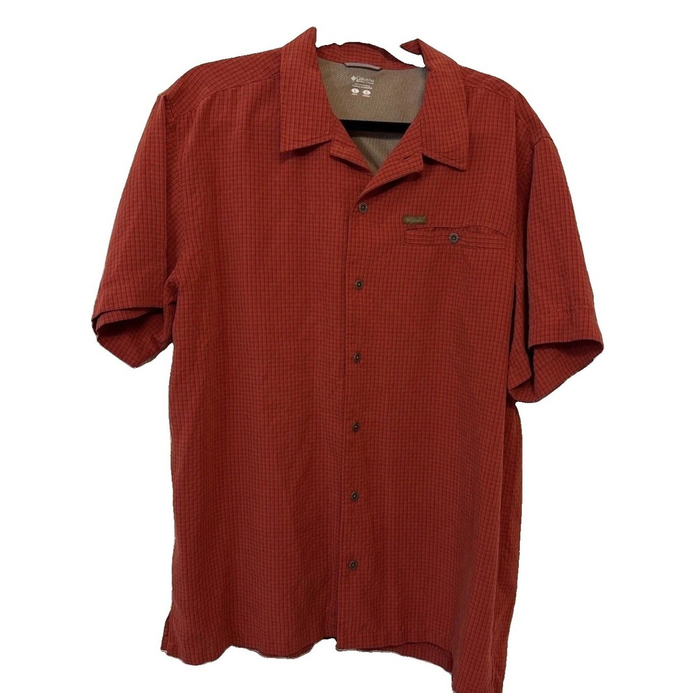 Columbia Mens Orange Checked Short Sleeve Button Up Fishing Outdoor Shirt Large